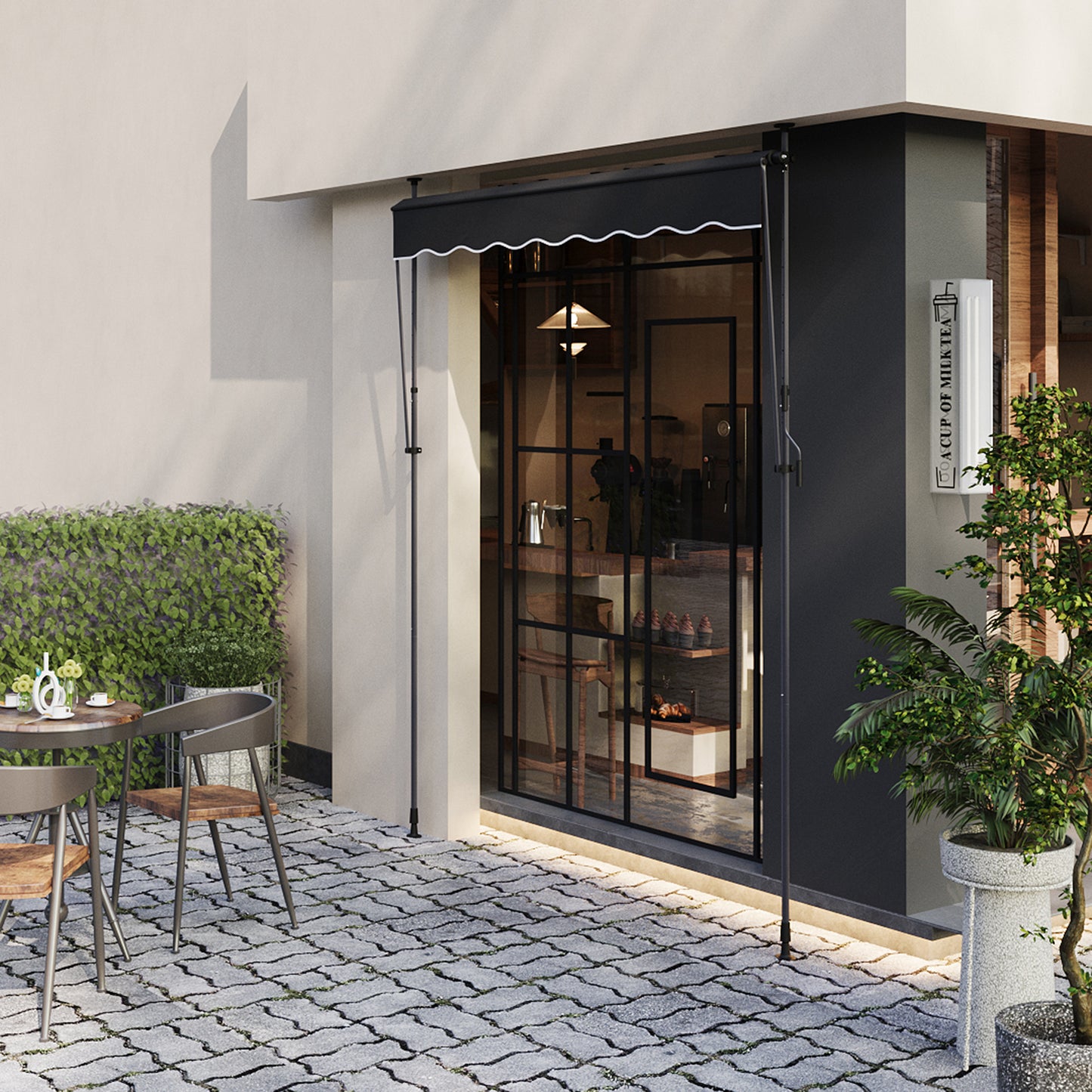 Retractable Awning with Adjustable Support Poles