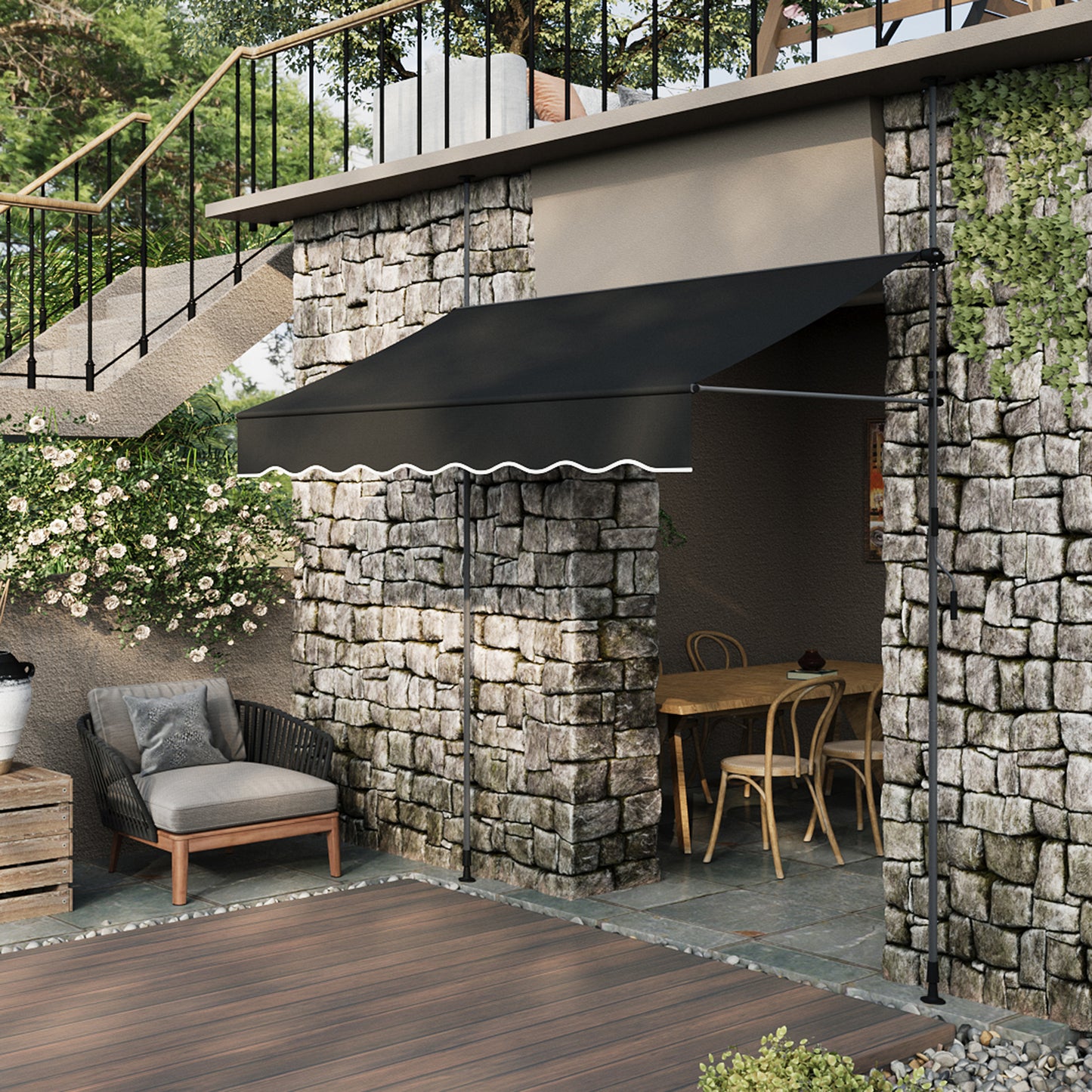 Retractable Awning with Adjustable Support Poles