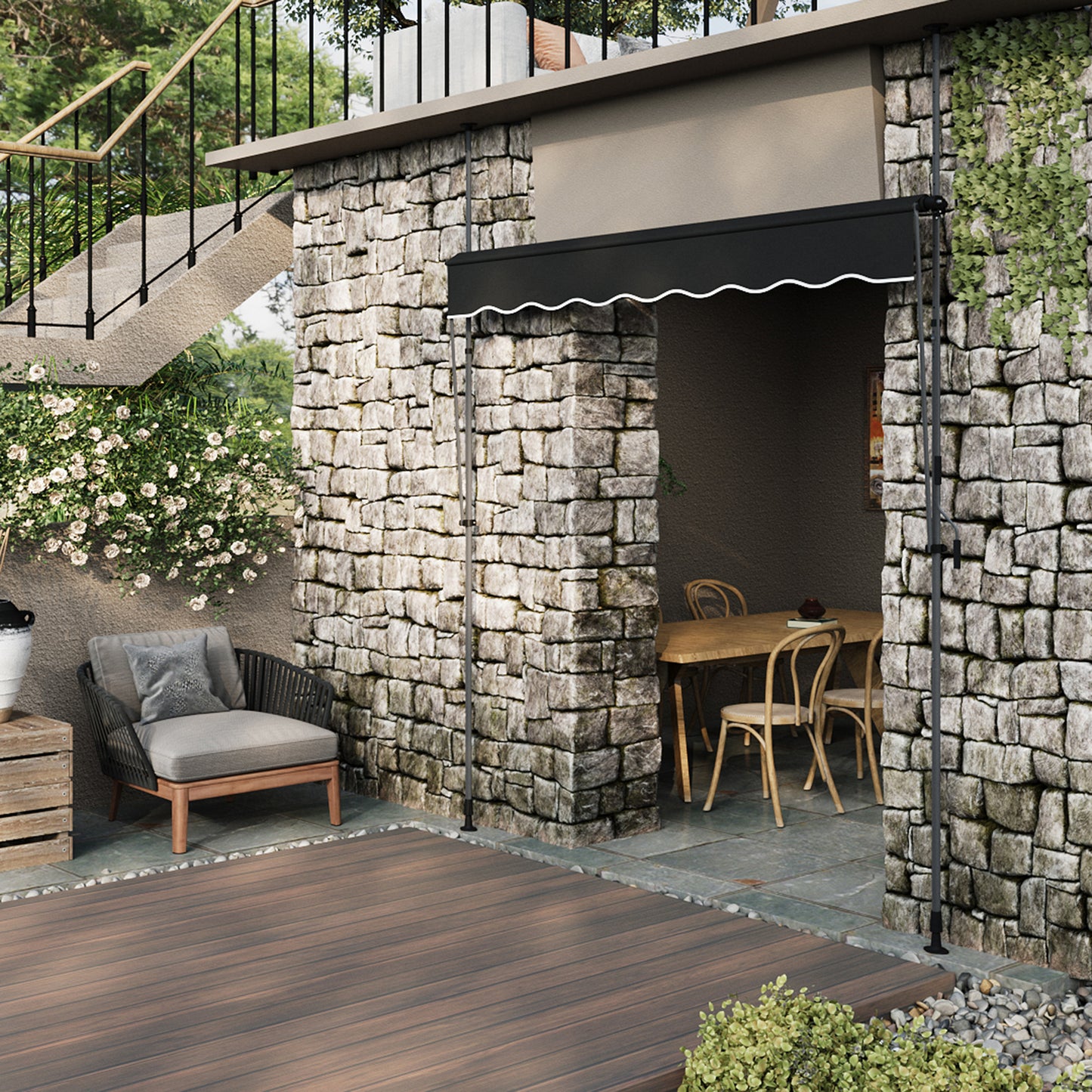 Retractable Awning with Adjustable Support Poles