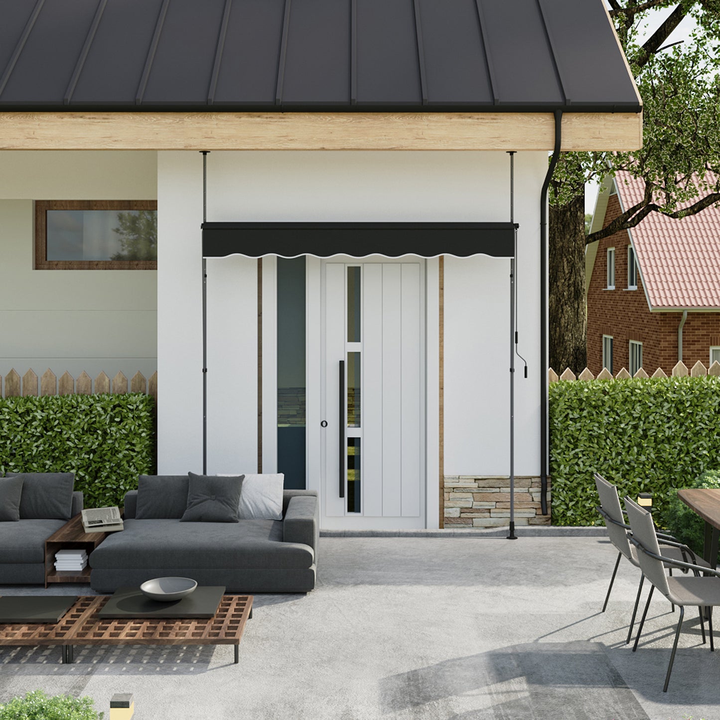 Retractable Awning with Adjustable Support Poles