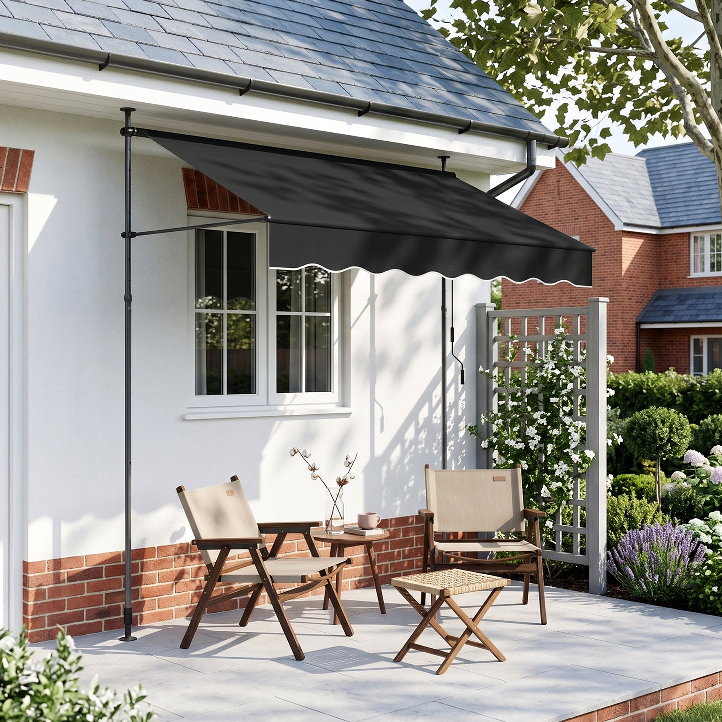 Retractable Awning with Adjustable Support Poles