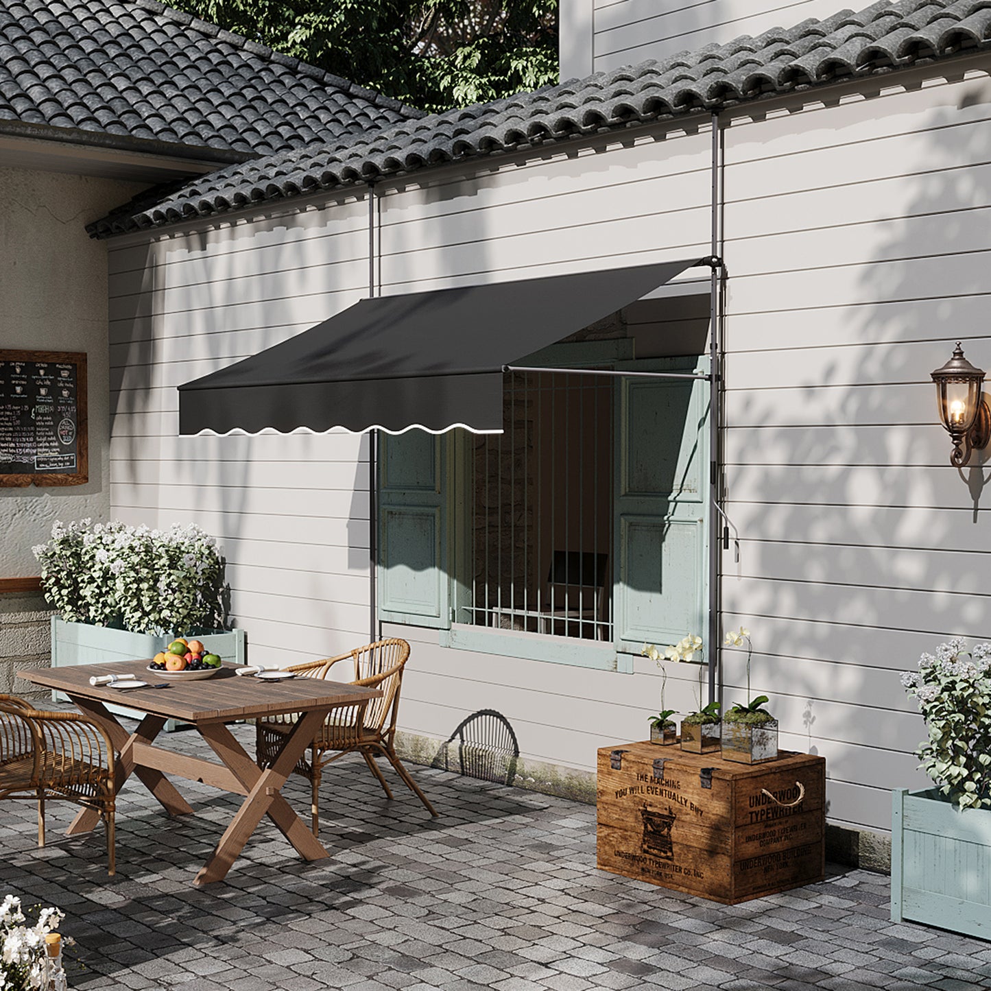 Retractable Awning with Adjustable Support Poles