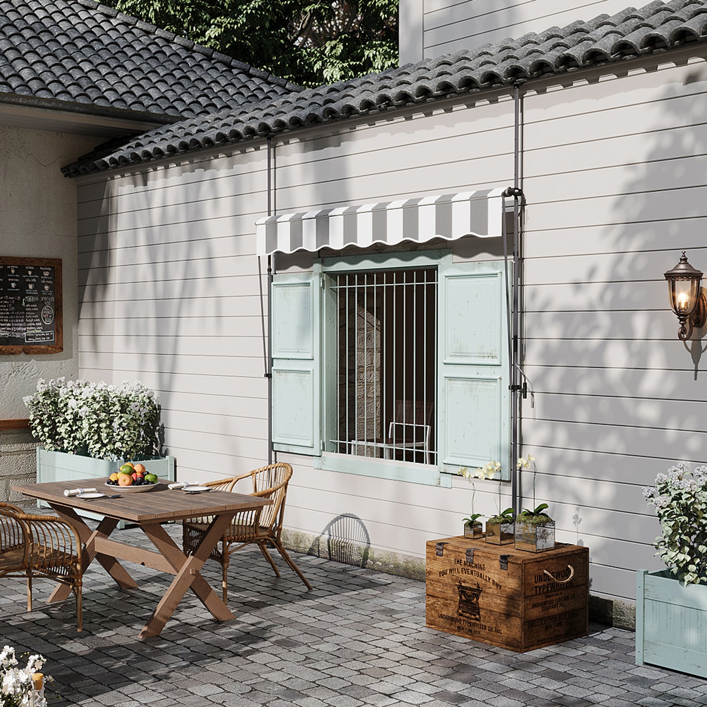Retractable Awning with Adjustable Support Poles