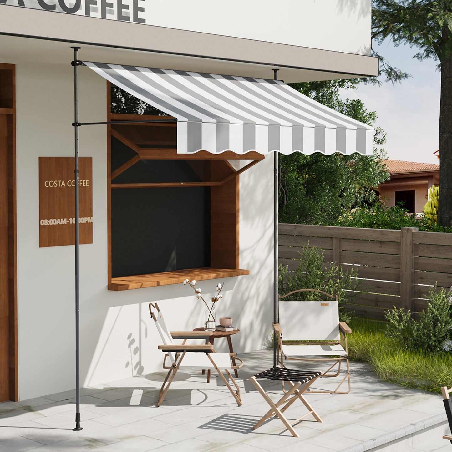 Retractable Awning with Adjustable Support Poles