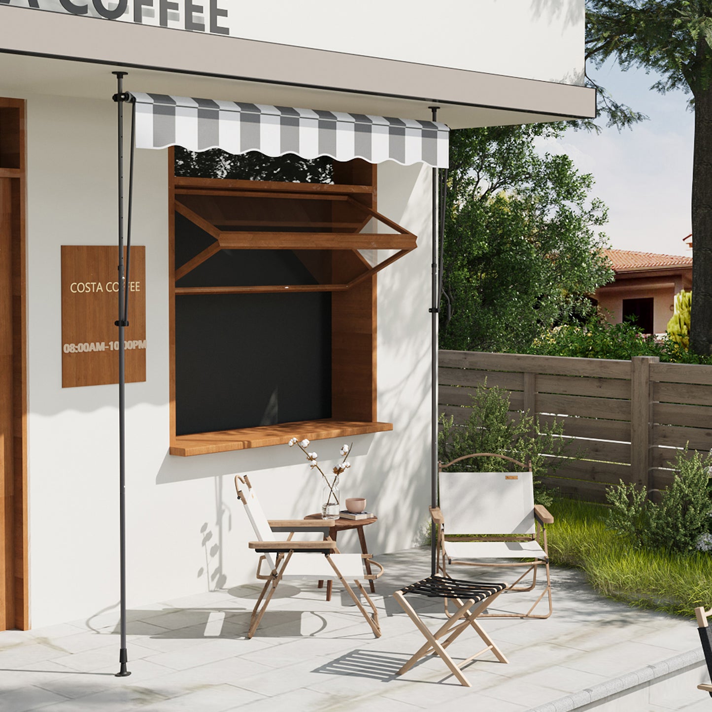 Retractable Awning with Adjustable Support Poles