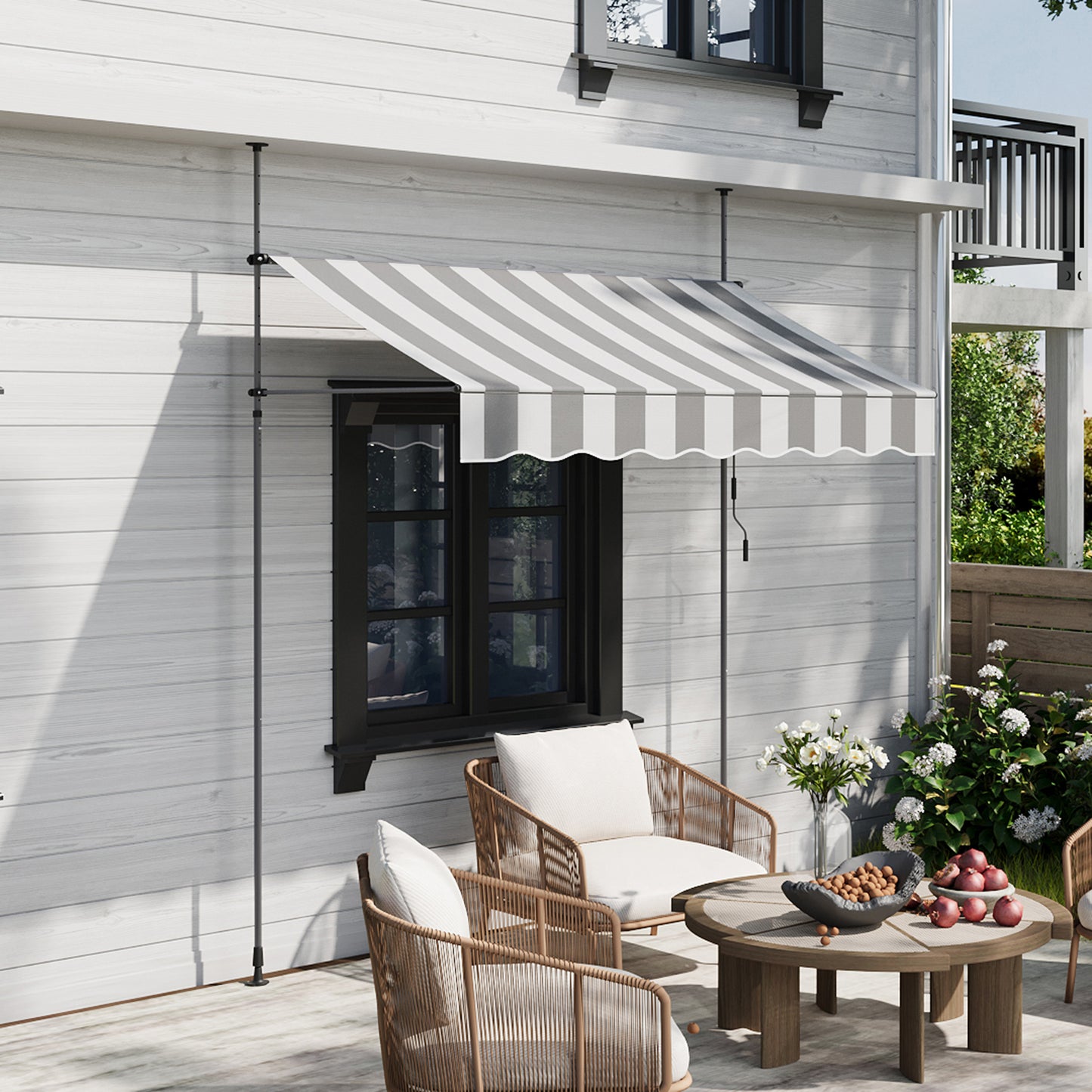 Retractable Awning with Adjustable Support Poles