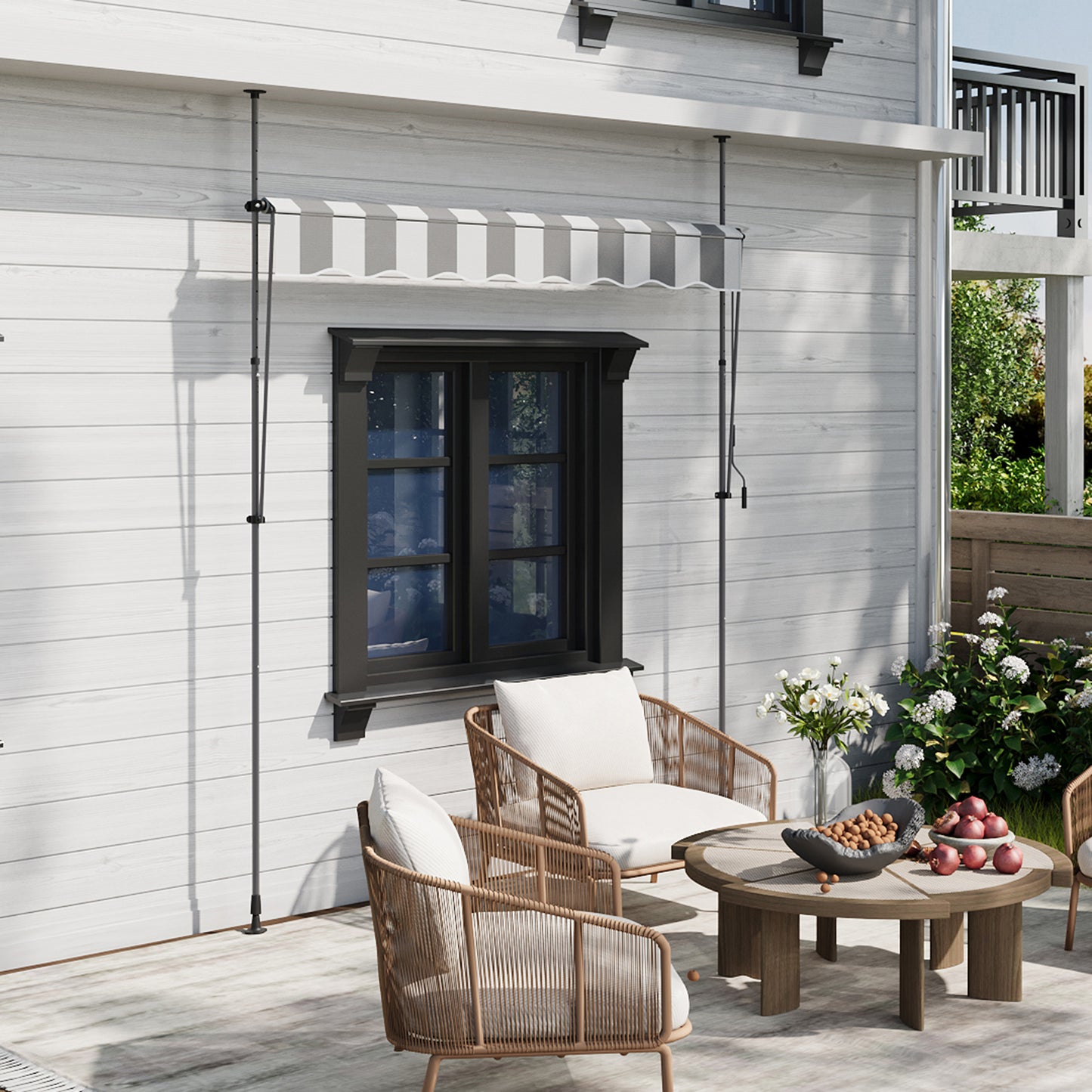 Retractable Awning with Adjustable Support Poles