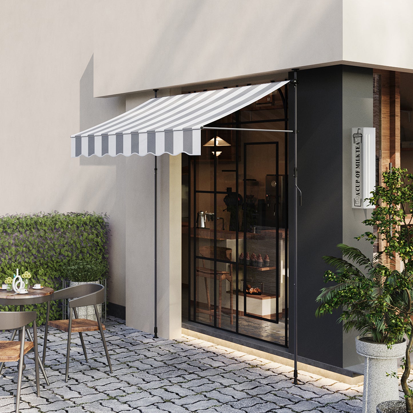 Retractable Awning with Adjustable Support Poles