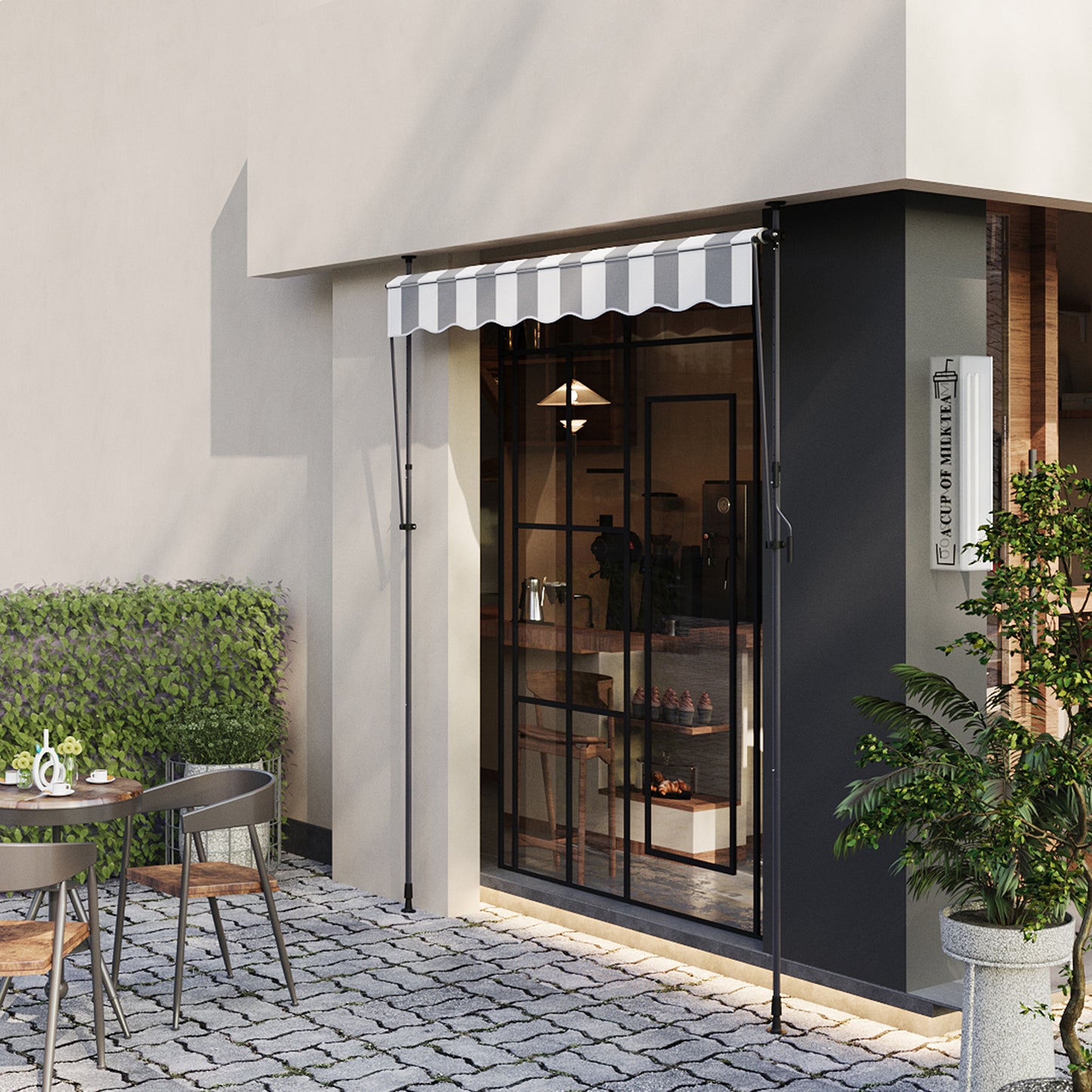 Retractable Awning with Adjustable Support Poles