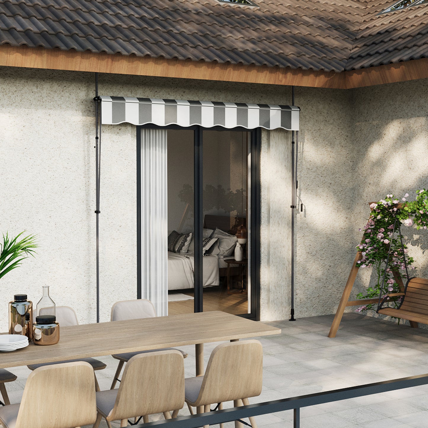 Retractable Awning with Adjustable Support Poles