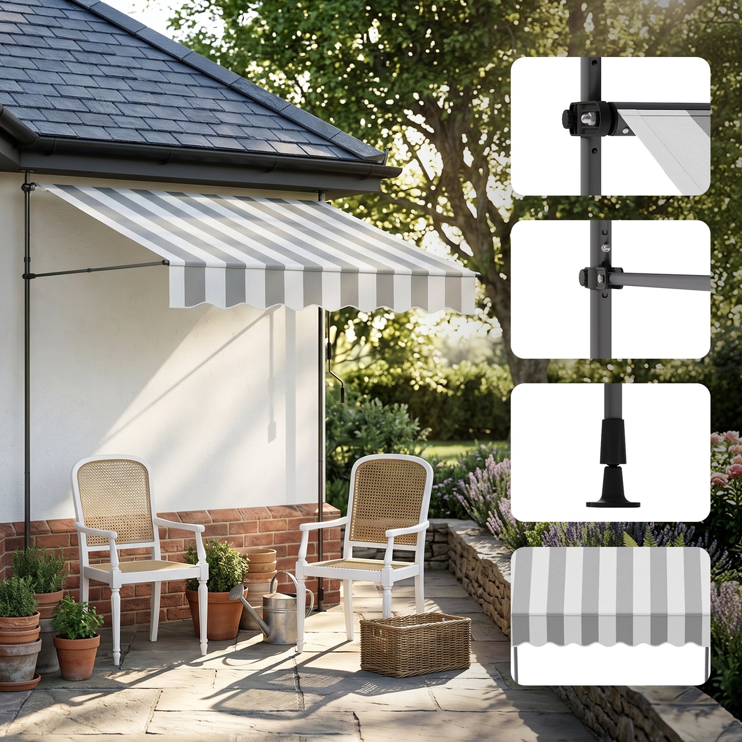Retractable Awning with Adjustable Support Poles