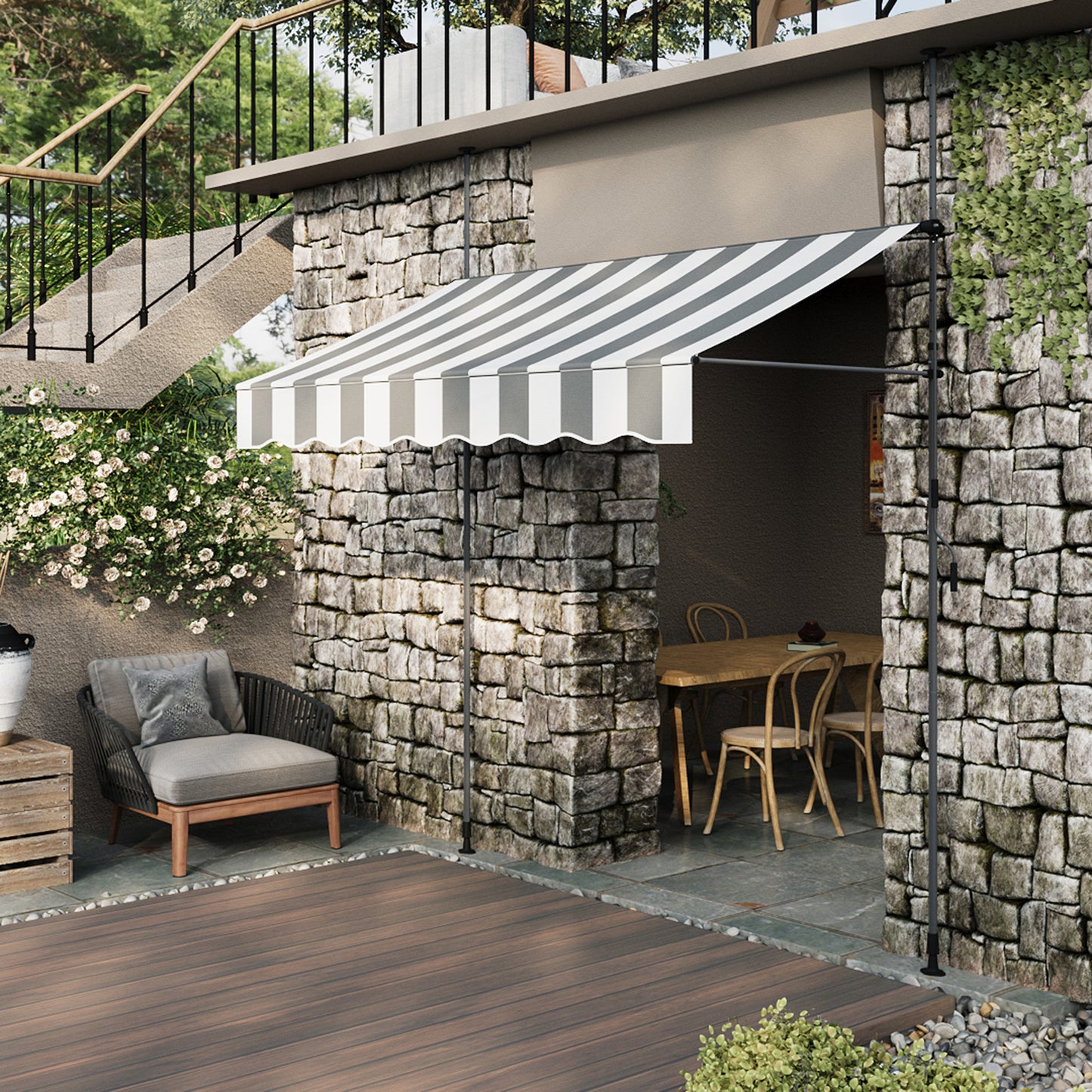 Retractable Awning with Adjustable Support Poles