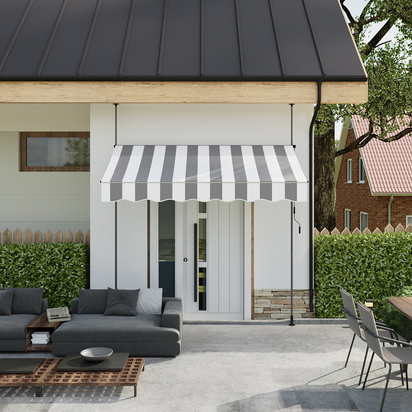 Retractable Awning with Adjustable Support Poles