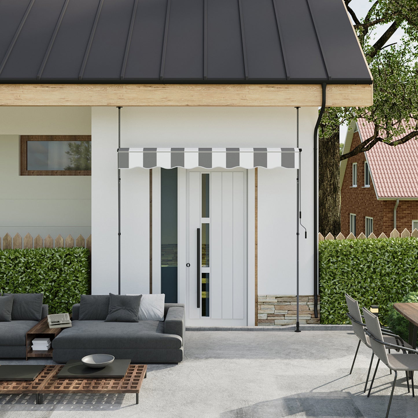 Retractable Awning with Adjustable Support Poles