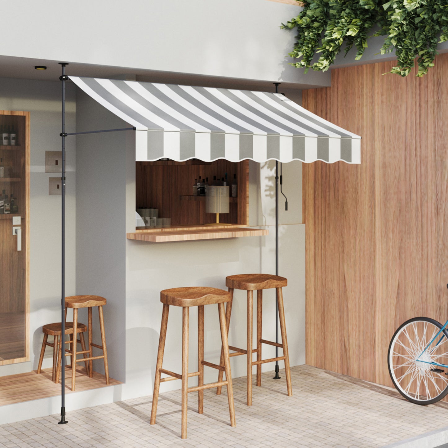Retractable Awning with Adjustable Support Poles
