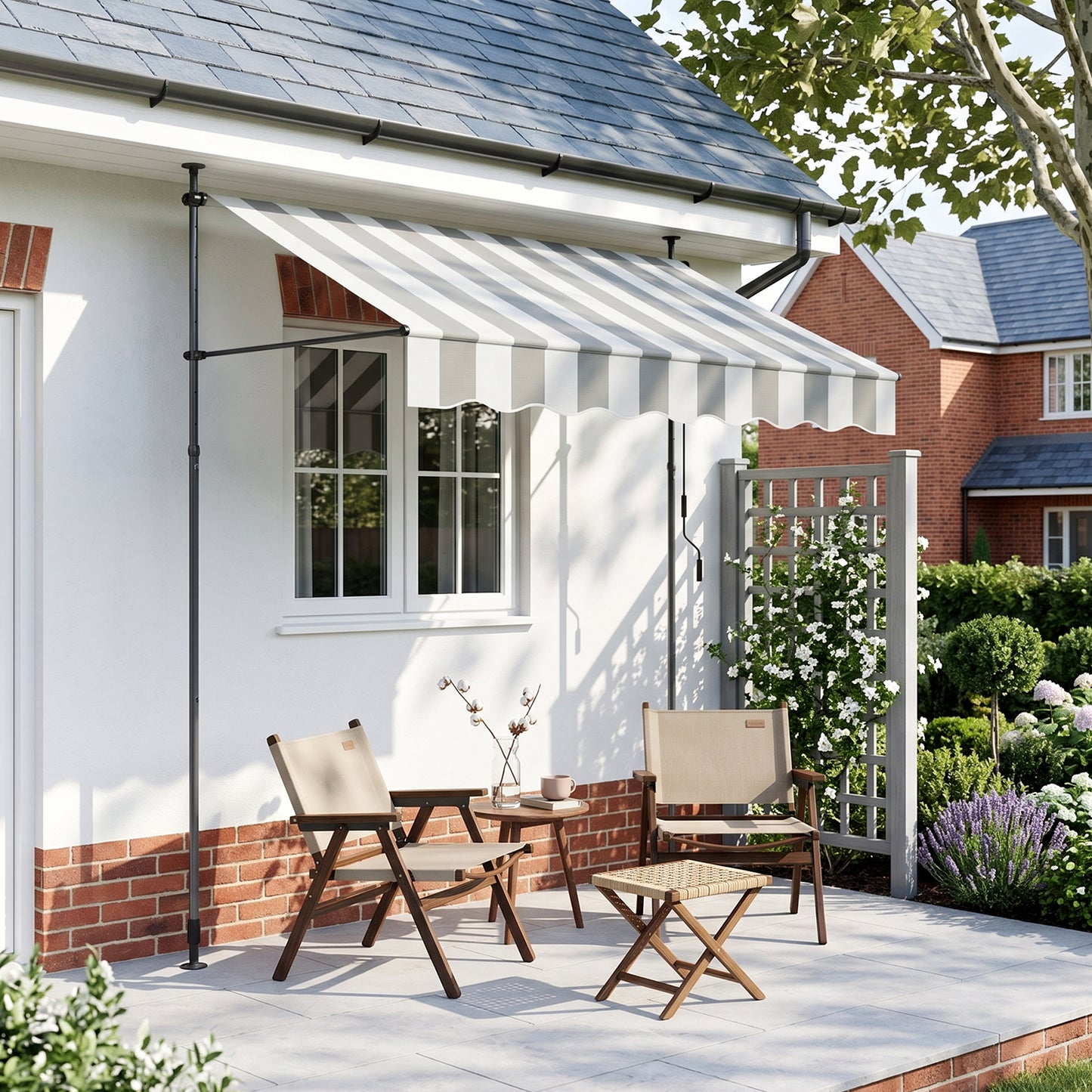 Retractable Awning with Adjustable Support Poles