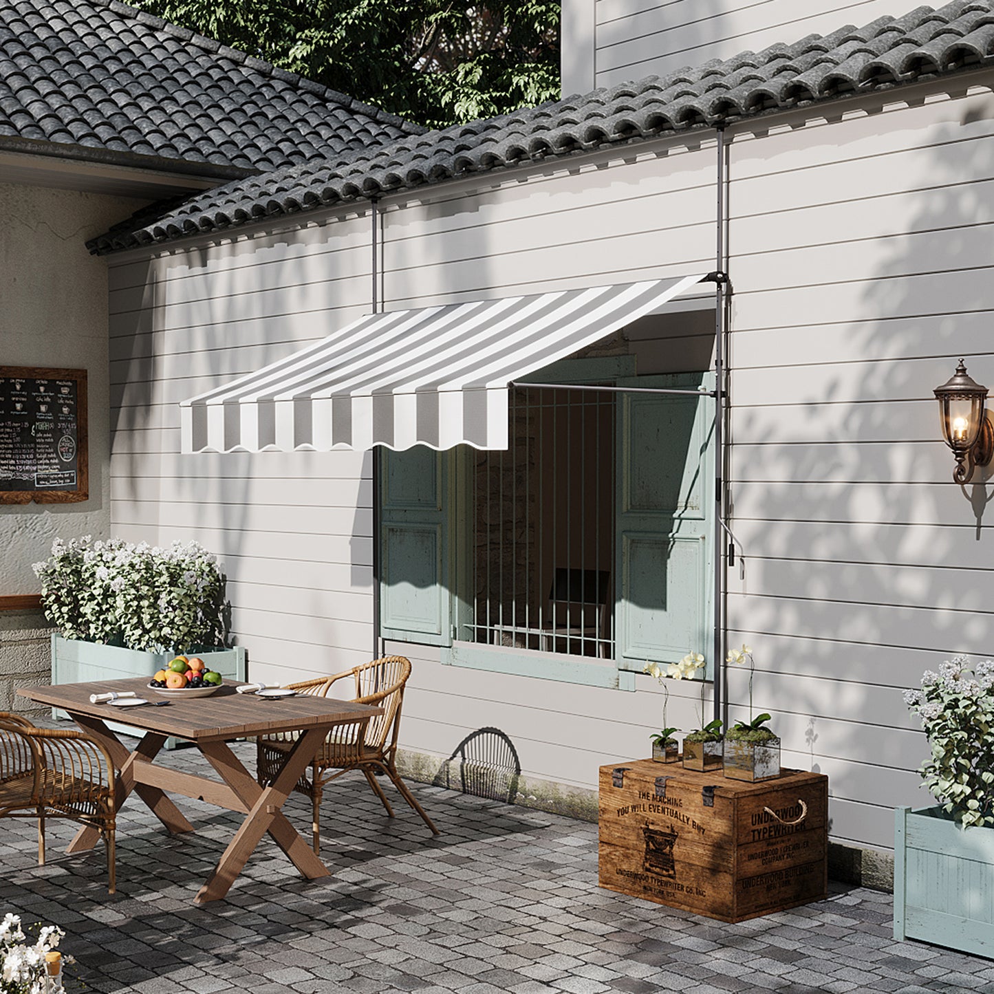 Retractable Awning with Adjustable Support Poles
