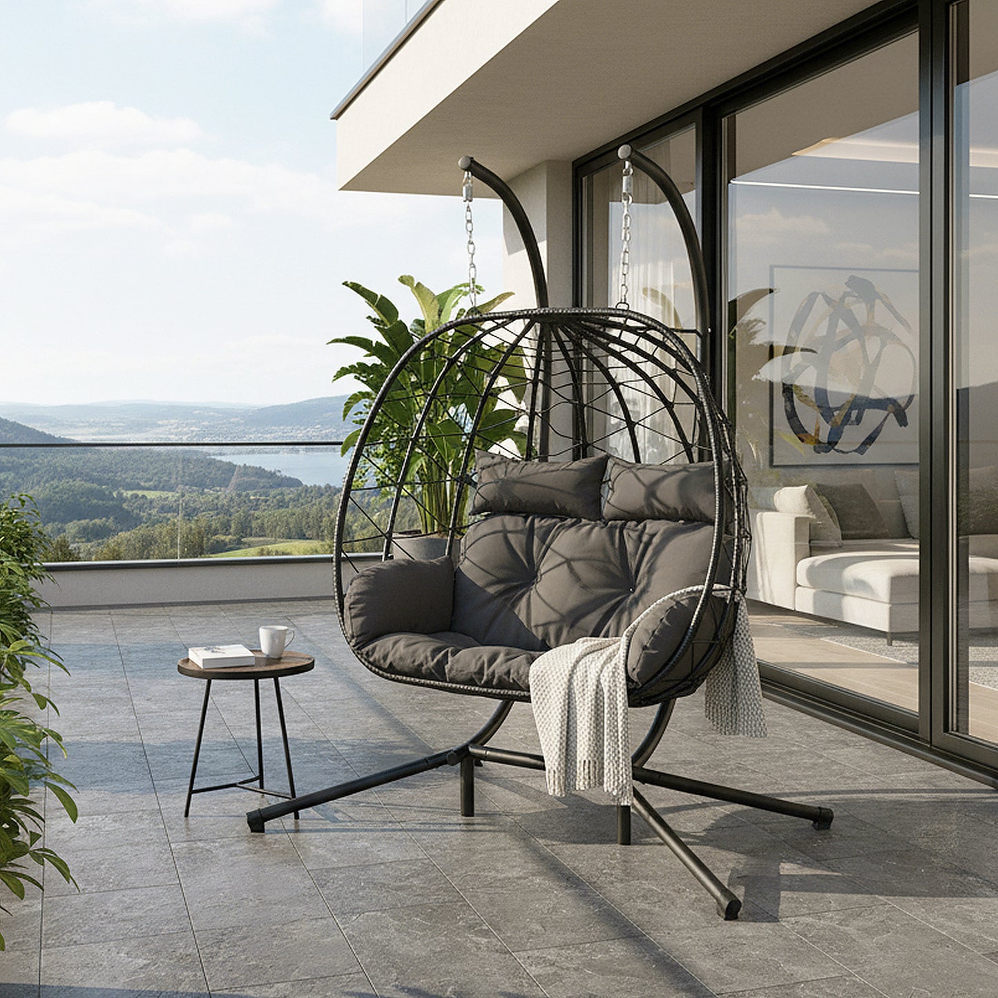 2-Seater Swing Hanging Egg Chair with Metal Stand