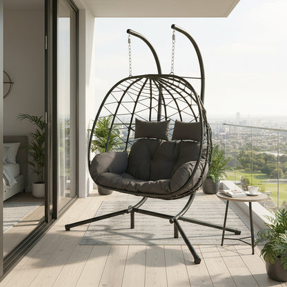 2-Seater Swing Hanging Egg Chair with Metal Stand