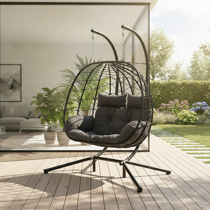 2-Seater Swing Hanging Egg Chair with Metal Stand