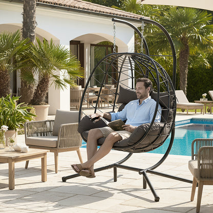 2-Seater Swing Hanging Egg Chair with Metal Stand