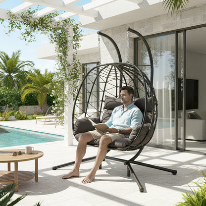 2-Seater Swing Hanging Egg Chair with Metal Stand