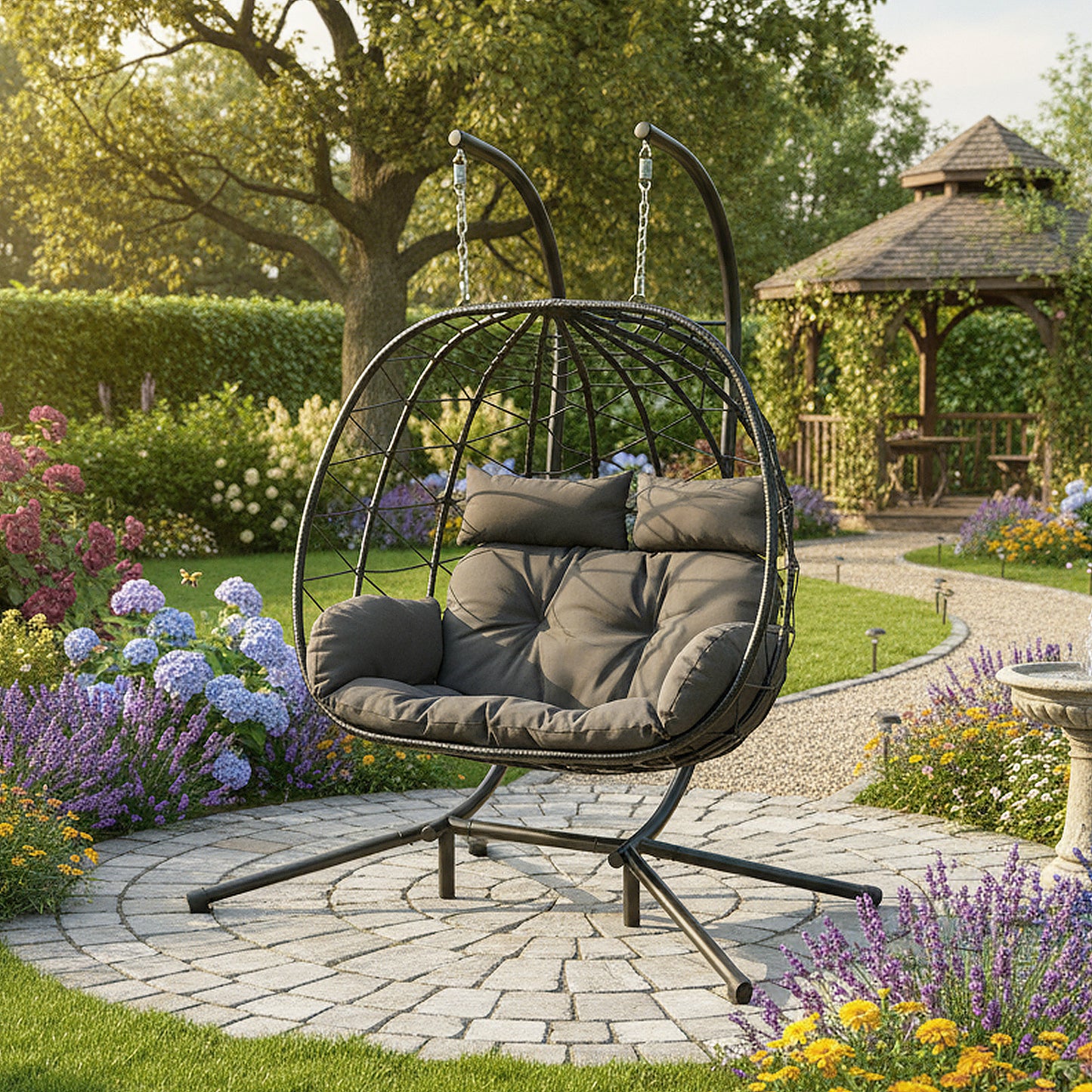 2-Seater Swing Hanging Egg Chair with Metal Stand