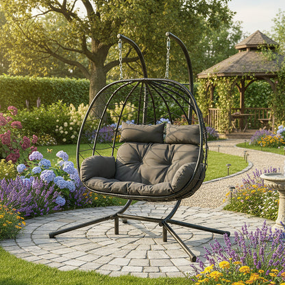 2-Seater Swing Hanging Egg Chair with Metal Stand