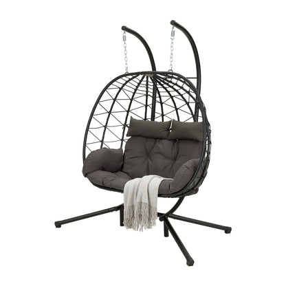 2-Seater Swing Hanging Egg Chair with Metal Stand
