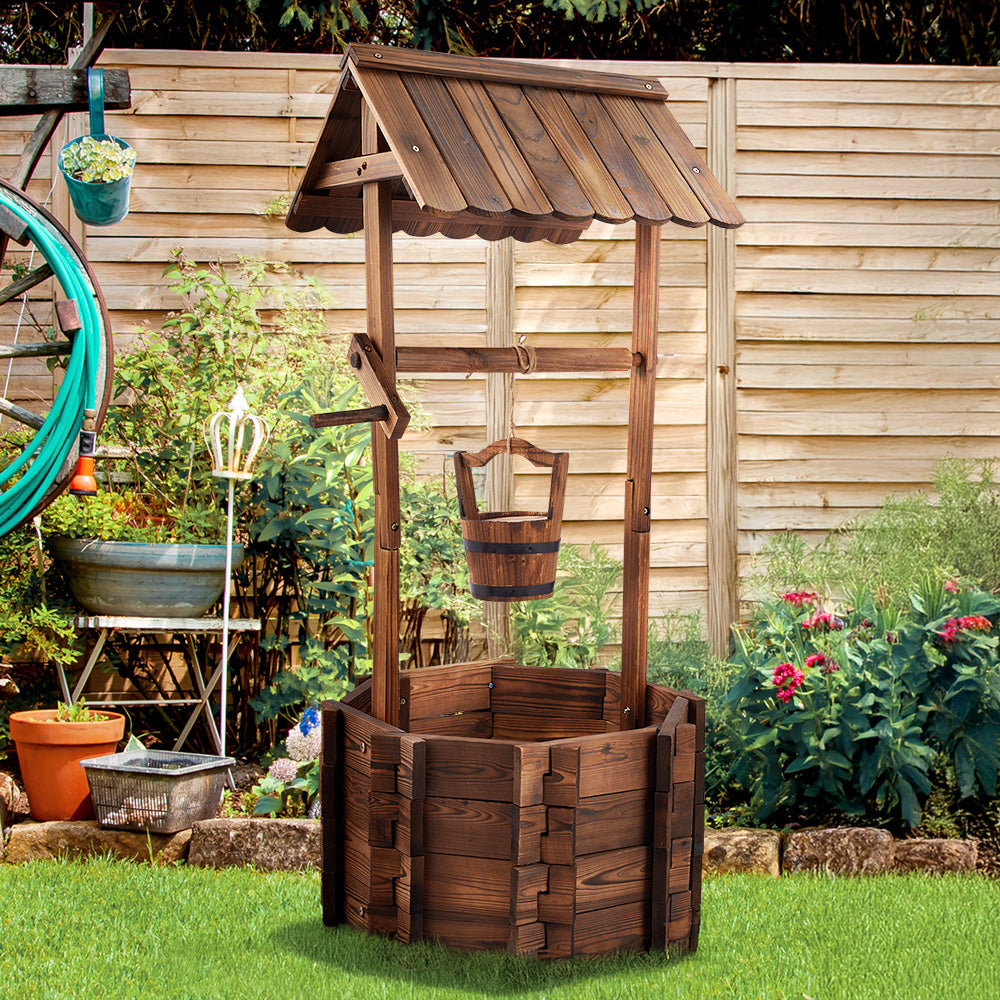 Rustic Wooden Wishing Well Planter Gardening Decor