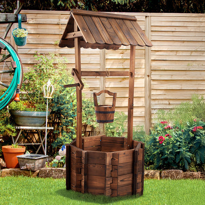 Rustic Wooden Wishing Well Planter Gardening Decor