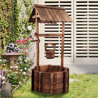 Rustic Wooden Wishing Well Planter Gardening Decor