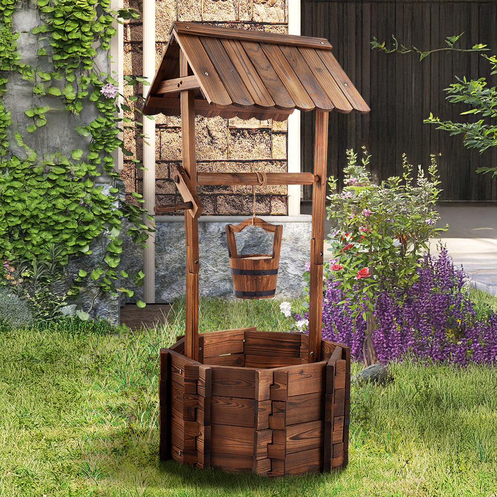 Rustic Wooden Wishing Well Planter Gardening Decor