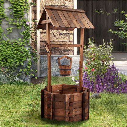 Rustic Wooden Wishing Well Planter Gardening Decor