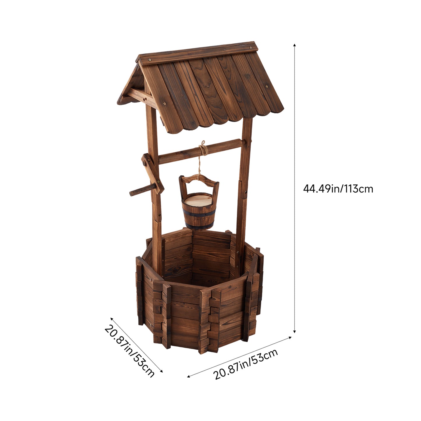 Rustic Wooden Wishing Well Planter Gardening Decor