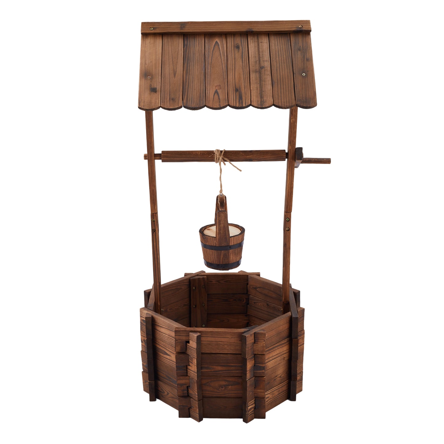Rustic Wooden Wishing Well Planter Gardening Decor