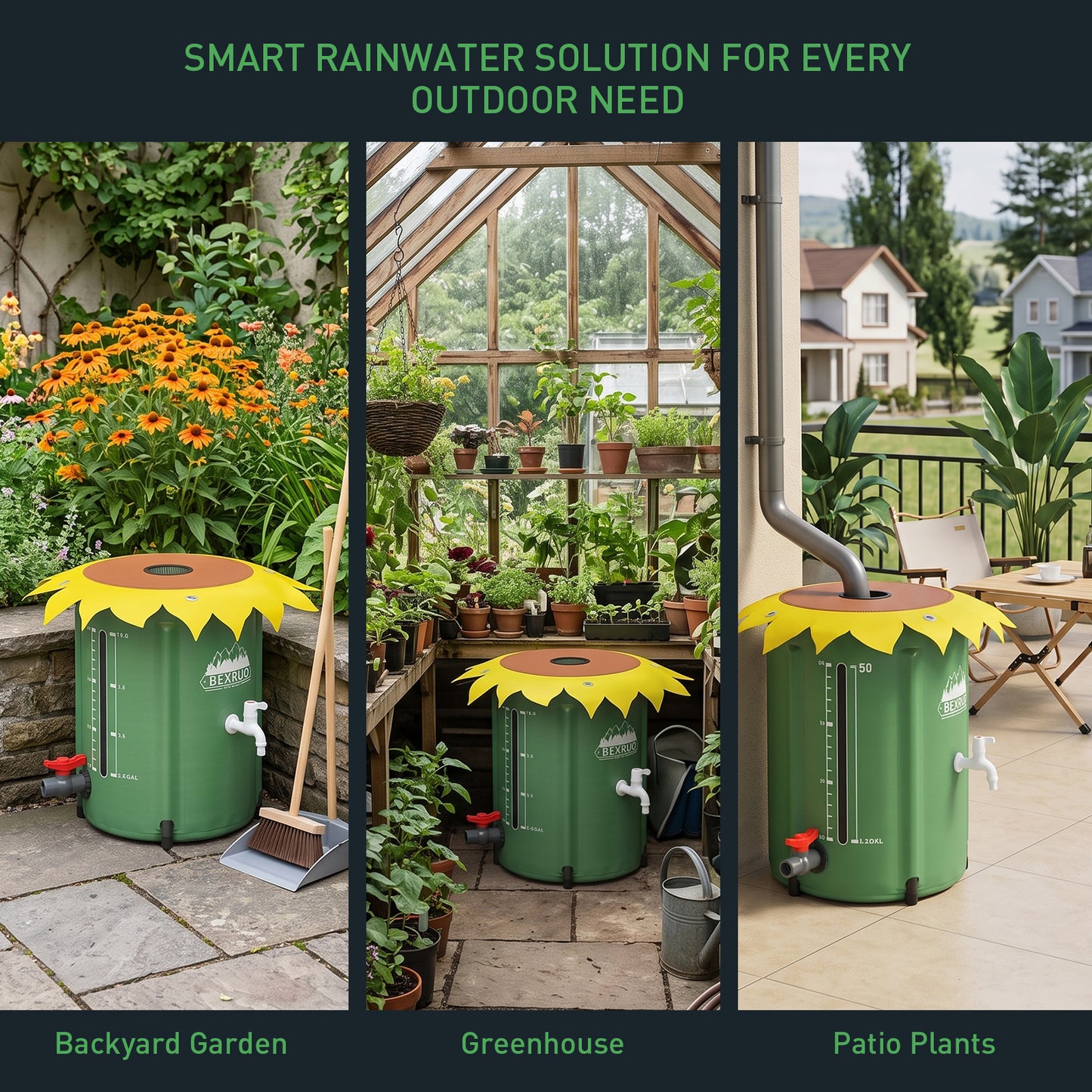 50L Collapsible Rain Barrel with Spigot & Overflow