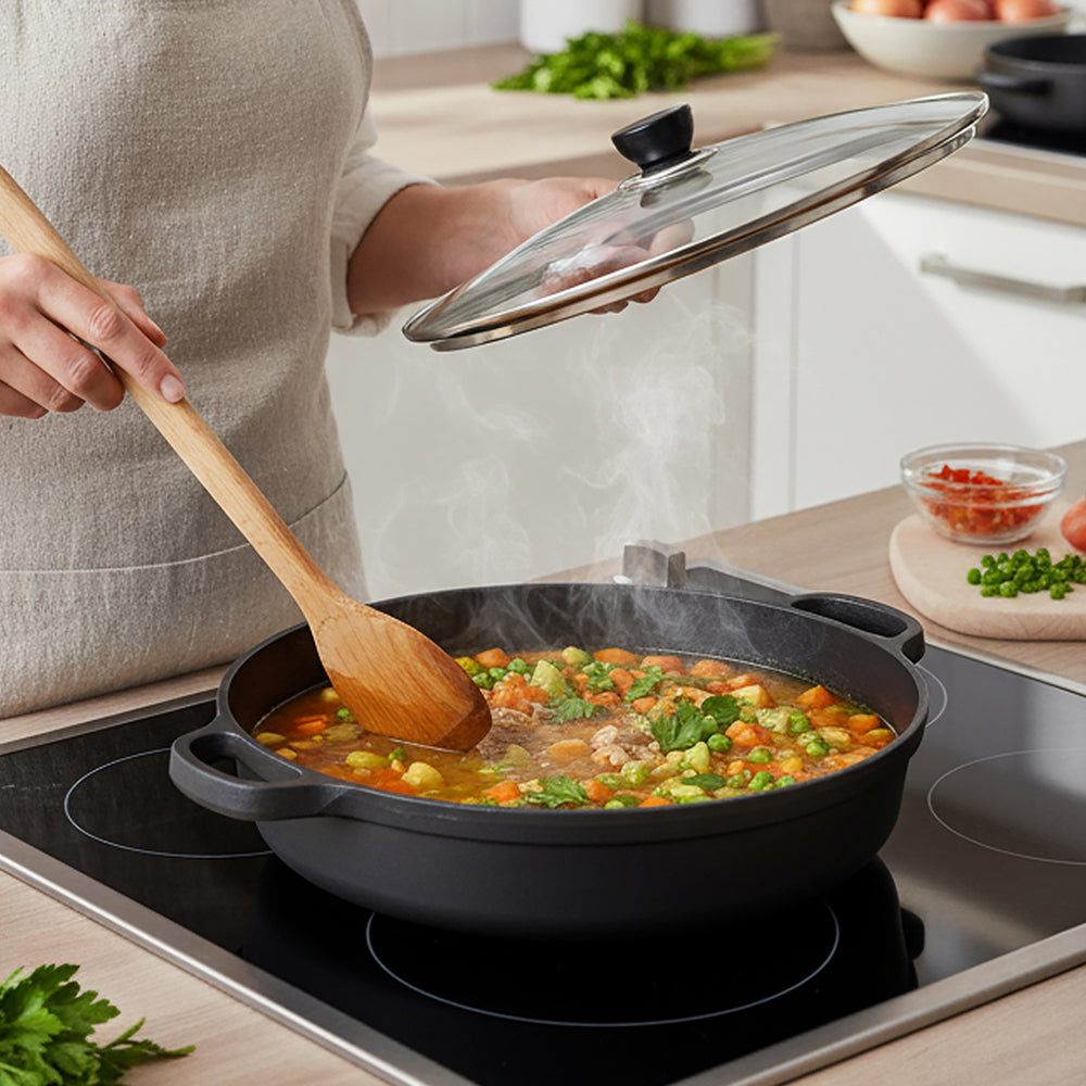 Pre-Seasoned Round Cast Iron Pot Pan Braiser with Lid