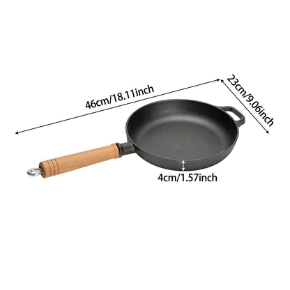 Round Cast Iron Frying Pan with Removable Wooden Handle