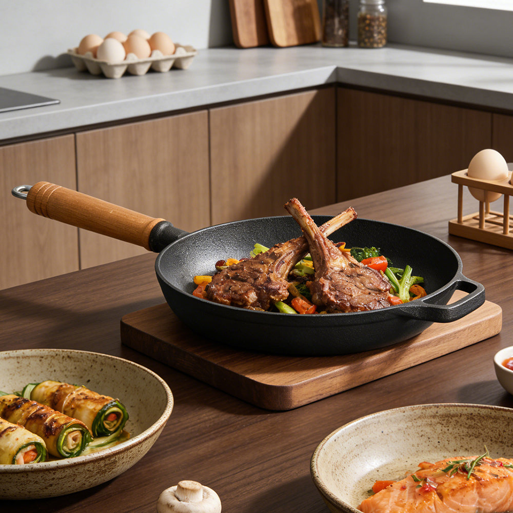 Round Cast Iron Frying Pan with Removable Wooden Handle – Garden Sanctuary