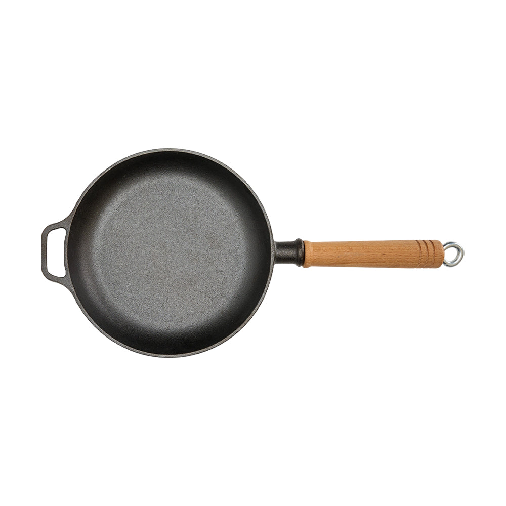 Round Cast Iron Frying Pan with Removable Wooden Handle
