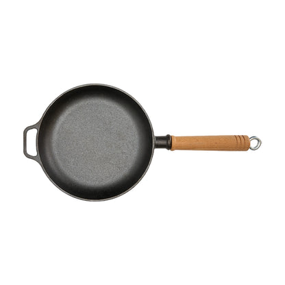Round Cast Iron Frying Pan with Removable Wooden Handle