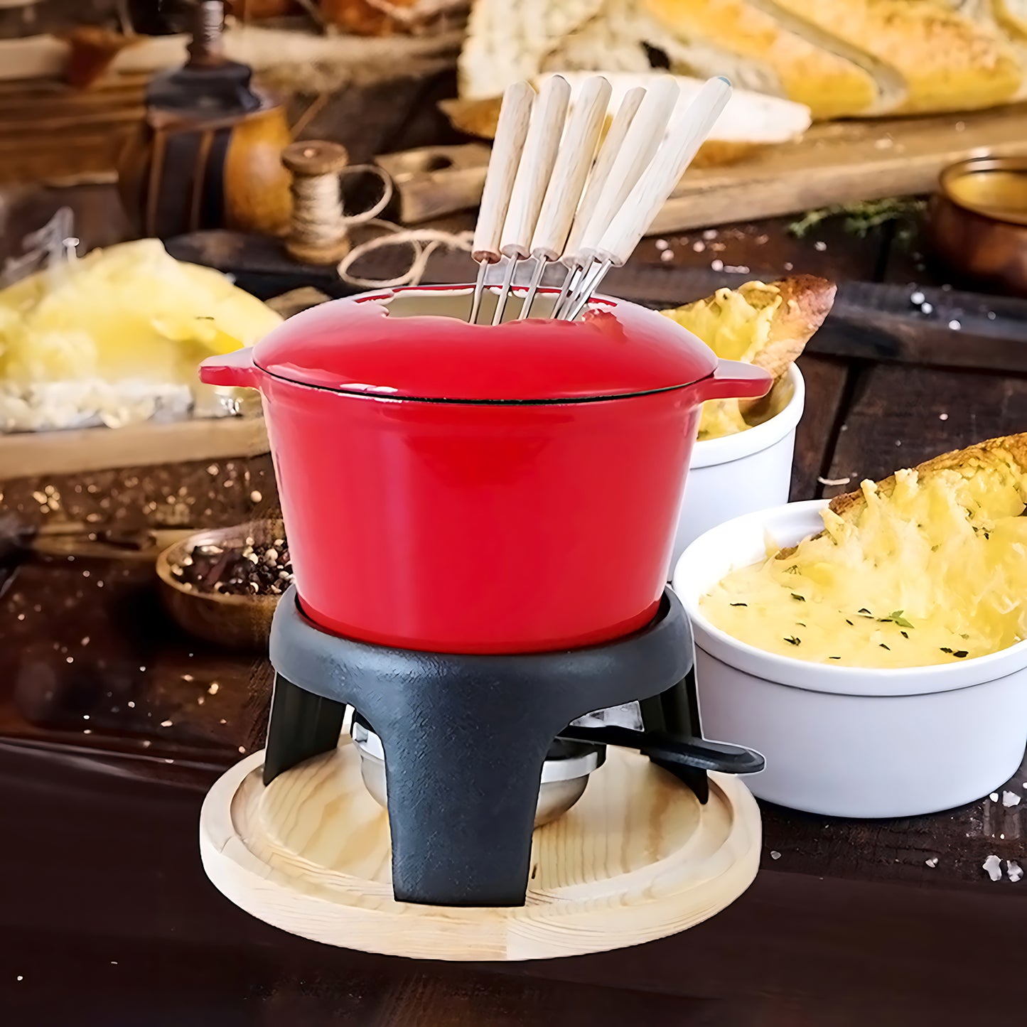 2L Cast Iron Fondue Pot Set