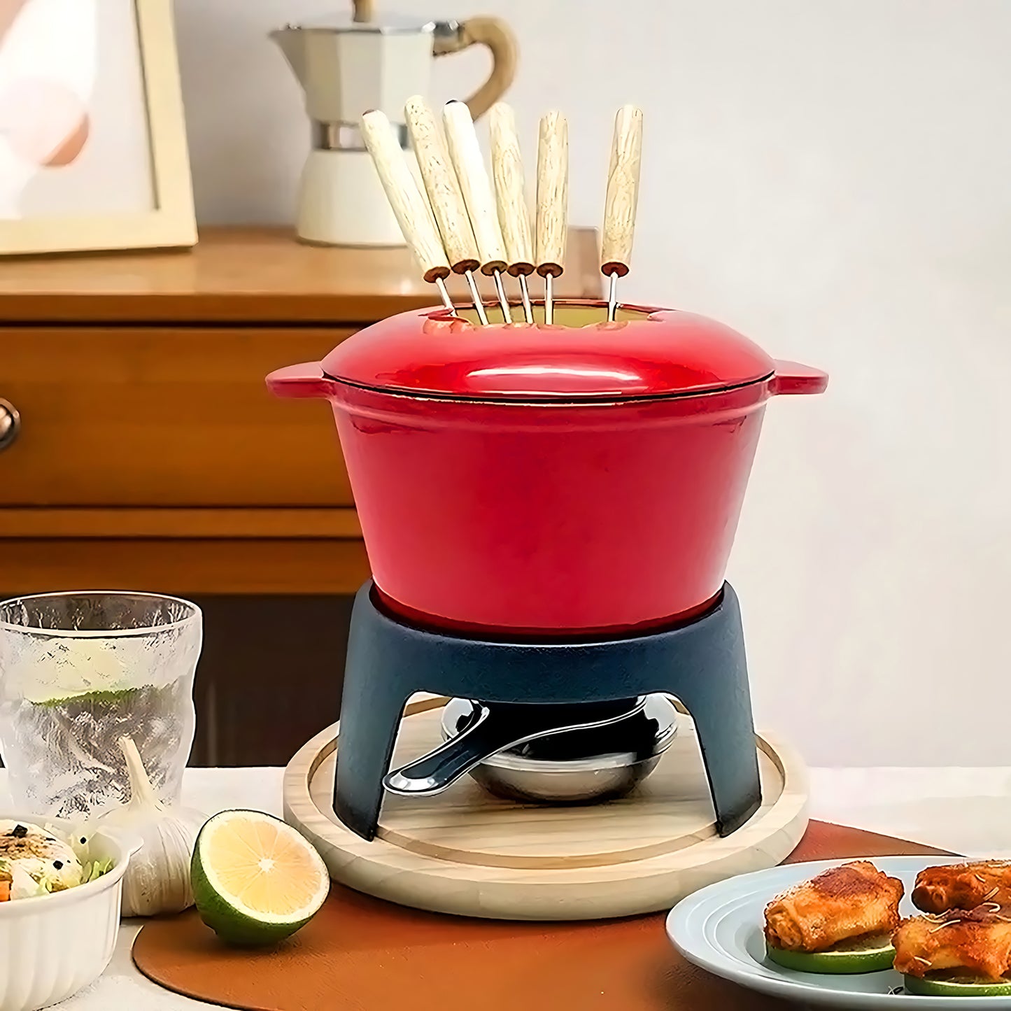 2L Cast Iron Fondue Pot Set