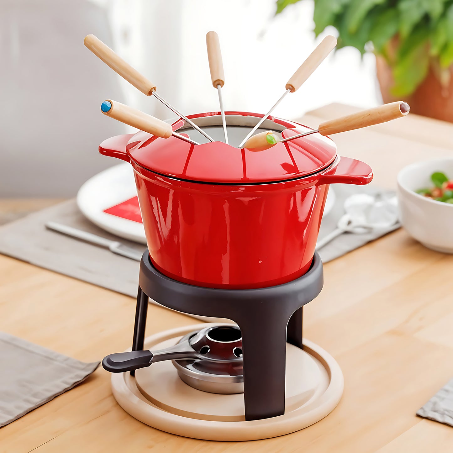 2L Cast Iron Fondue Pot Set
