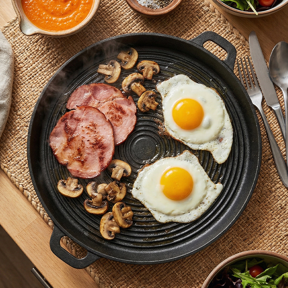 Pre-Seasoned Round Dual-Handle Cast Iron Grill Pan
