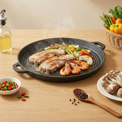 Pre-Seasoned Round Dual-Handle Cast Iron Grill Pan