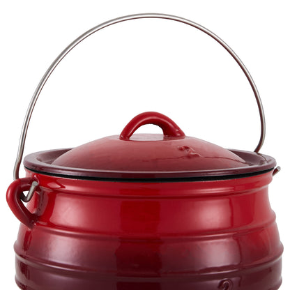 Enameled Cast Iron Cauldron with Lid and Three Legs