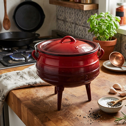 Enameled Cast Iron Cauldron with Lid and Three Legs