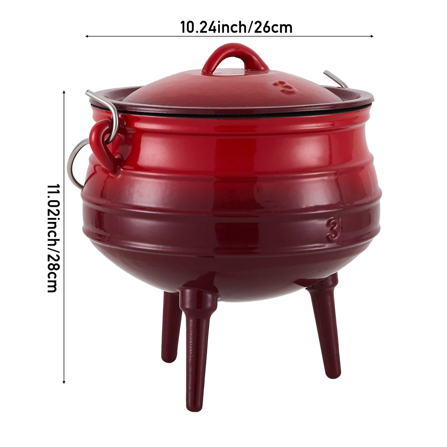 Enameled Cast Iron Cauldron with Lid and Three Legs